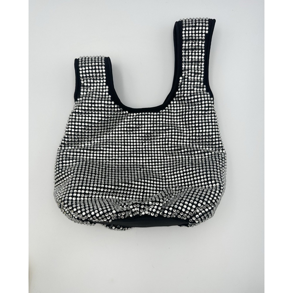 J.Crew Crystal Embellished Handbag Black Satin Looped‎ Handle Oblong NWT